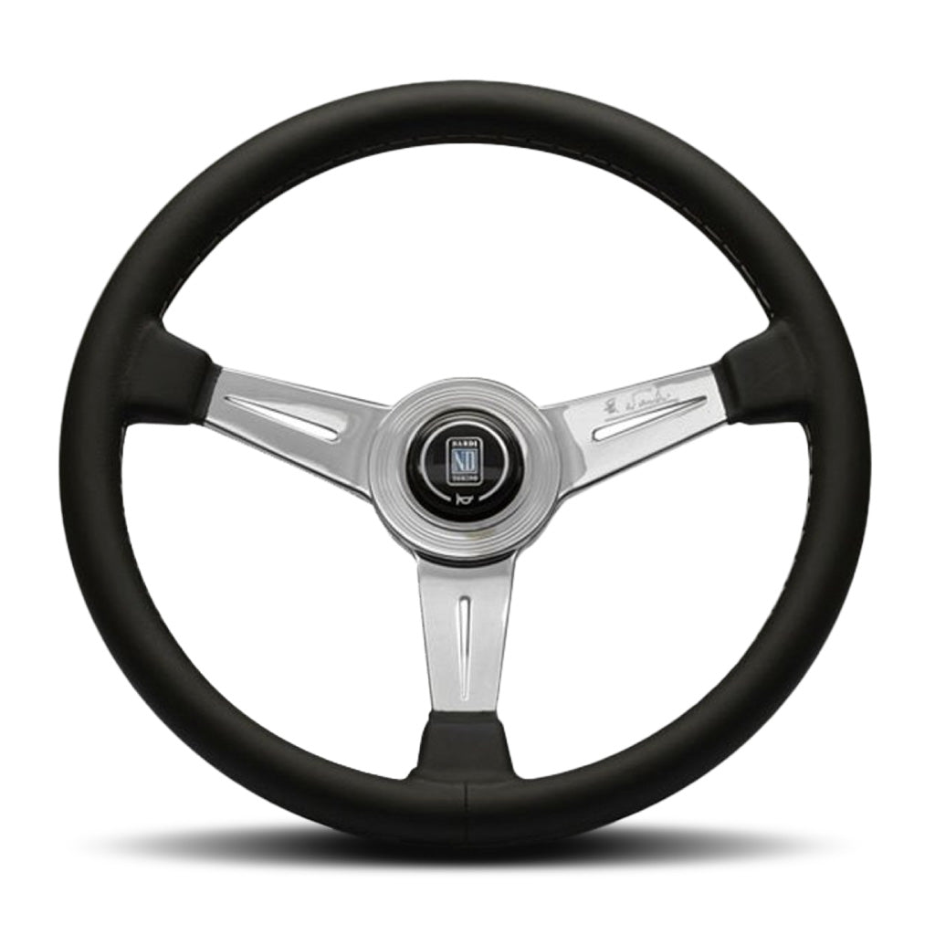 Nardi ND Classic Steering Wheel - Black Leather Grey Stitching Polished Spokes 360mm