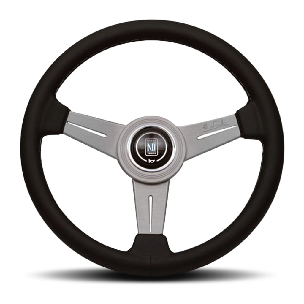 Nardi ND Classic Steering Wheel - Black Leather Grey Stitching Silver Spokes 360mm