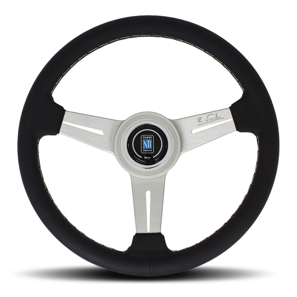 Nardi ND Classic Steering Wheel - Black Leather Satin Spokes Grey Stitching 330mm