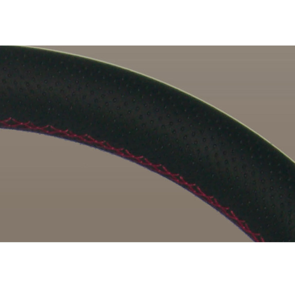 Nardi Deep Corn Steering Wheel - Black Leather Red Stitching Polished Spokes 330mm