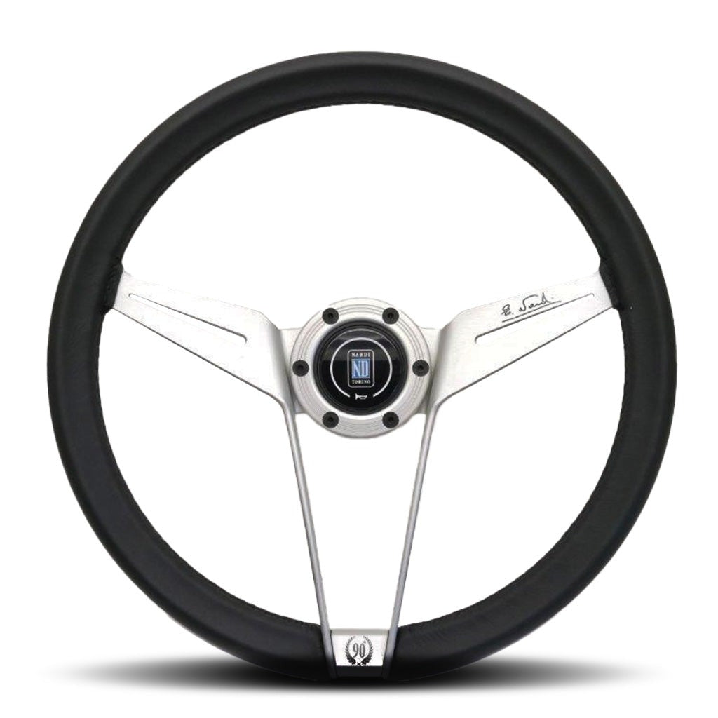Nardi Novantesimo 90th Anniversary Steering Wheel - Black Leather Grey Spokes Visible Screws 355mm
