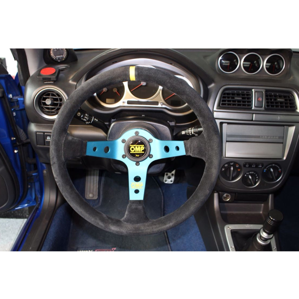 OMP Corsica Scamosciato Steering Wheel - Black Suede Blue Spokes 350mm