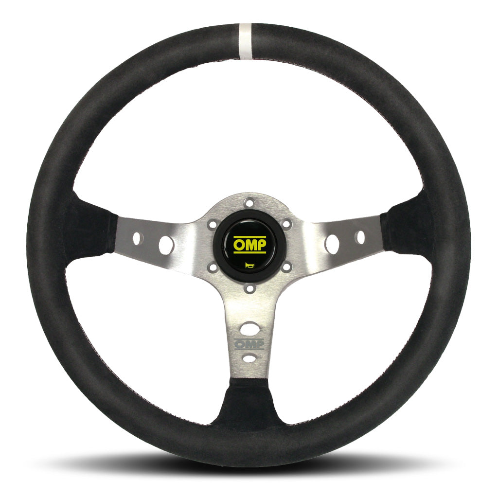 OMP Corsica Scamosciato Steering Wheel - Black Suede White Stitching Black Spokes 350mm