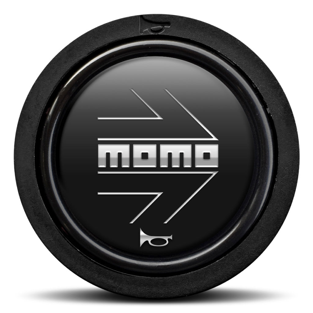 MOMO Horn Button Matt Black Chromed Logo Flat Lip