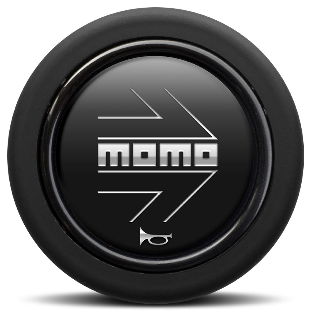 MOMO Horn Button Matt Black Chromed Logo Round Lip