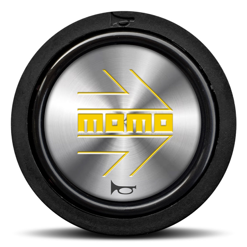 MOMO Horn Button Shiny Silver Yellow Logo