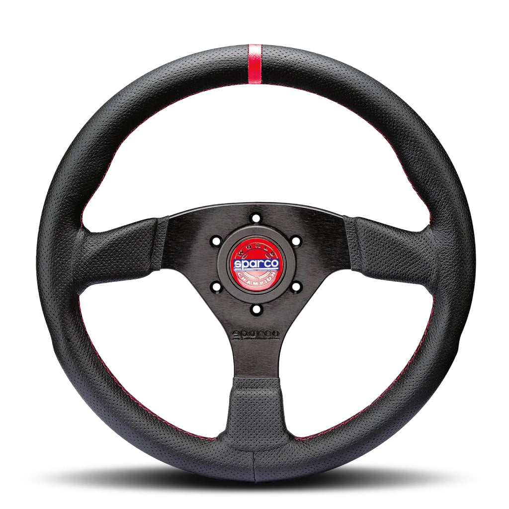 Sparco R383 Champion Steering Wheel - Black Leather Black Spokes 330mm