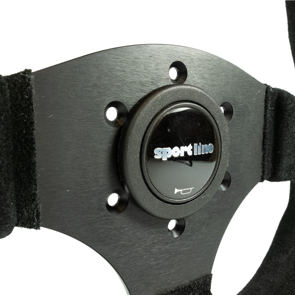 Sport Line Competition Steering Wheel - Black Suede Black Spokes 300mm