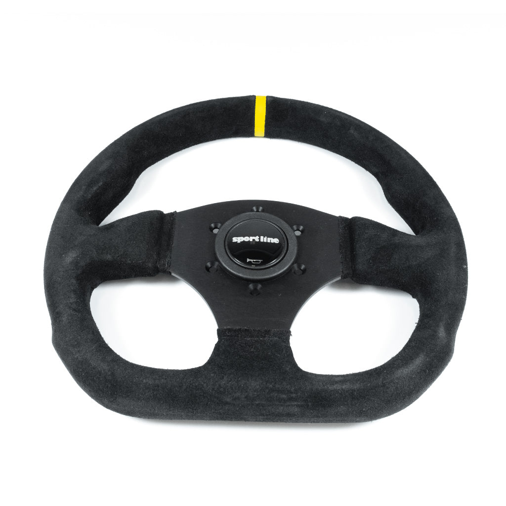 Sport Line Competition Steering Wheel - Black Suede Black Spokes 300mm