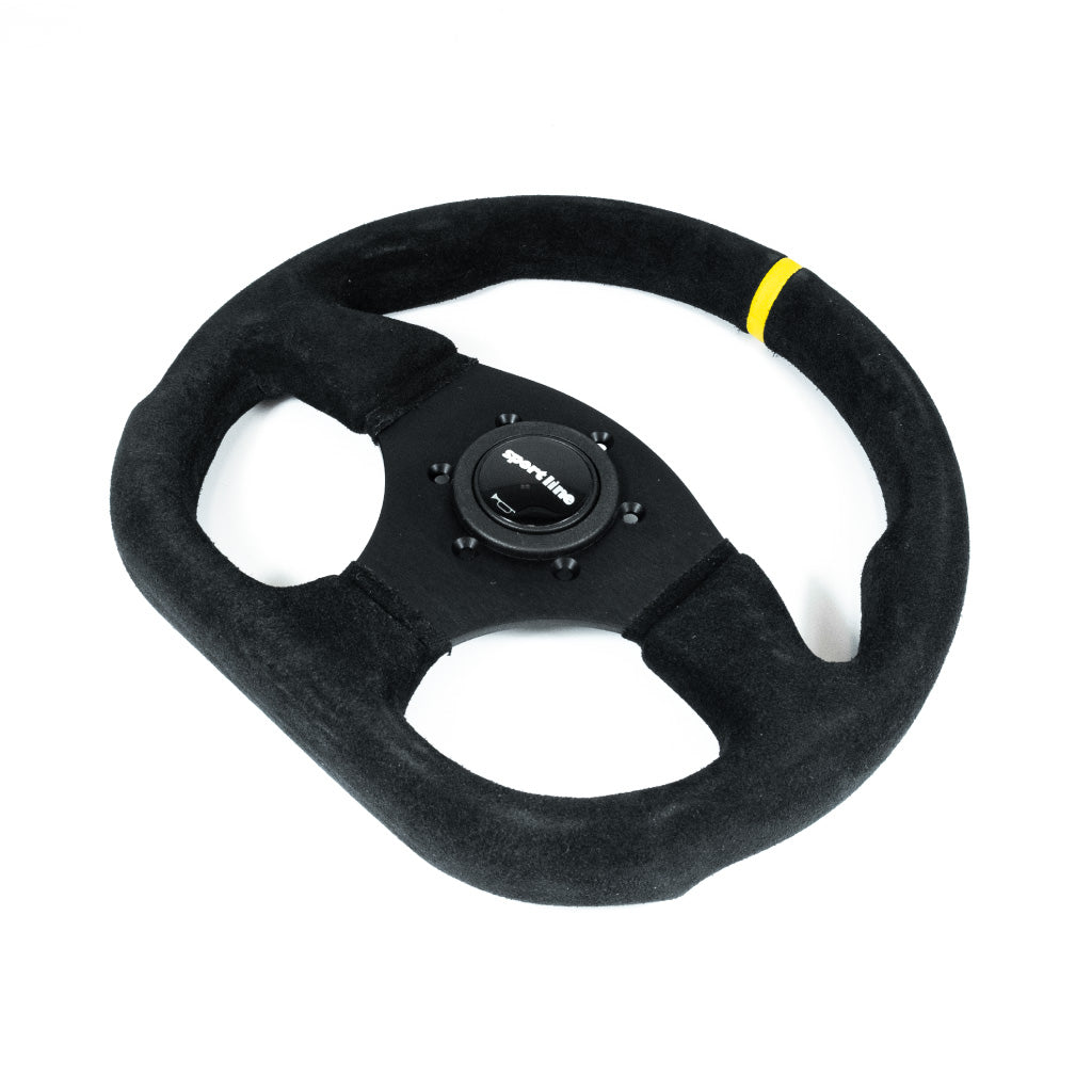 Sport Line Competition Steering Wheel - Black Suede Black Spokes 300mm