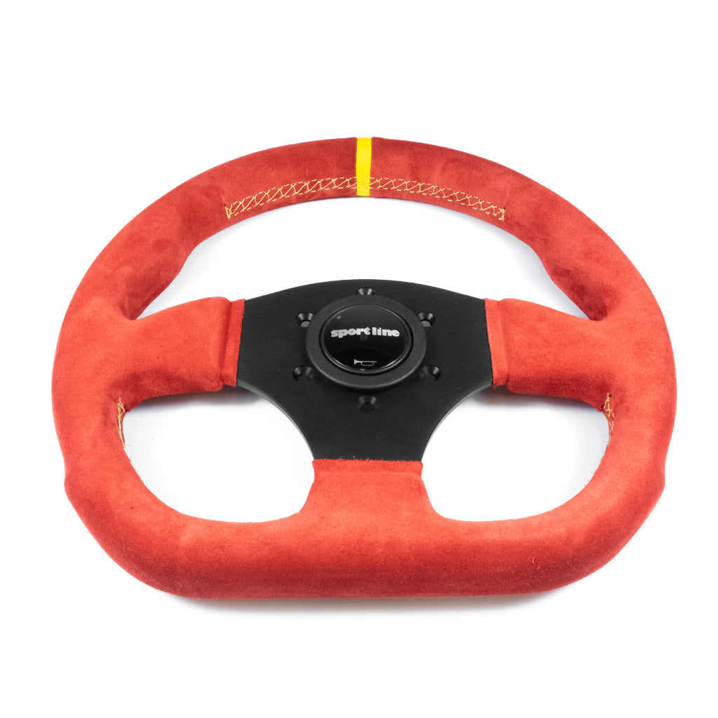 Sport Line Competition Steering Wheel - Red Suede Black Spokes 300mm