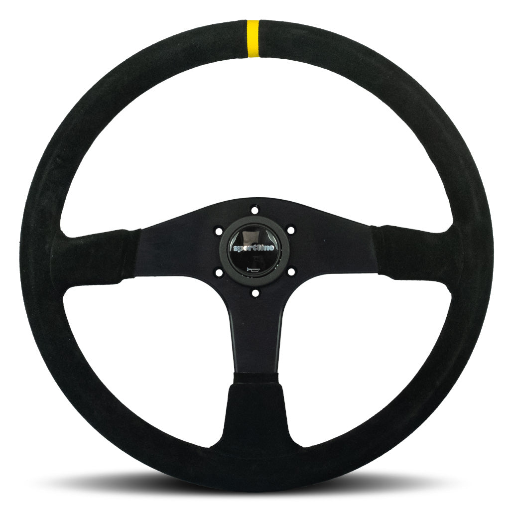 Sport Line Imola Steering Wheel - Black Suede Black Spokes 380mm