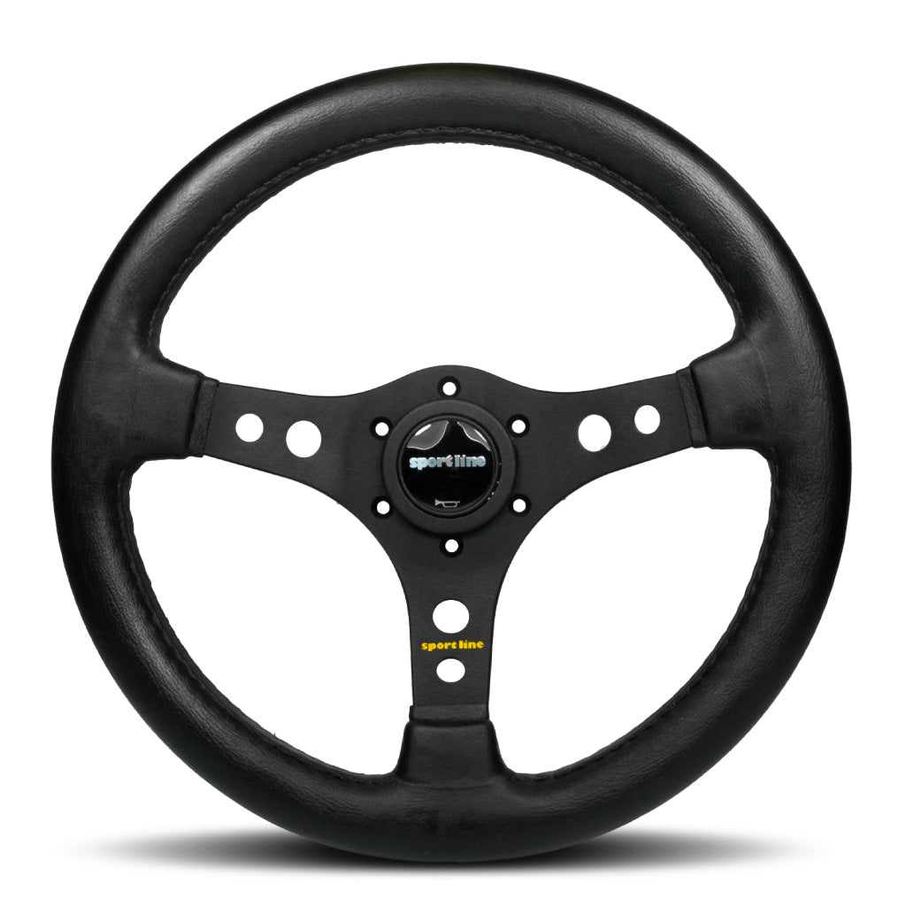 Sport Line Le Mans Steering Wheel - Black Polyurethane Black Spokes 330mm