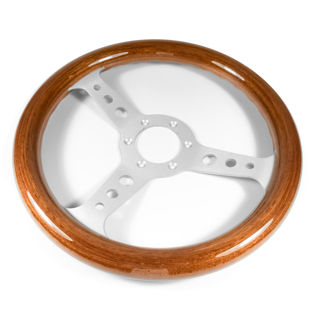 Sport Line Mille Miglia Steering Wheel - Mahogany Wood Silver Spokes 320mm