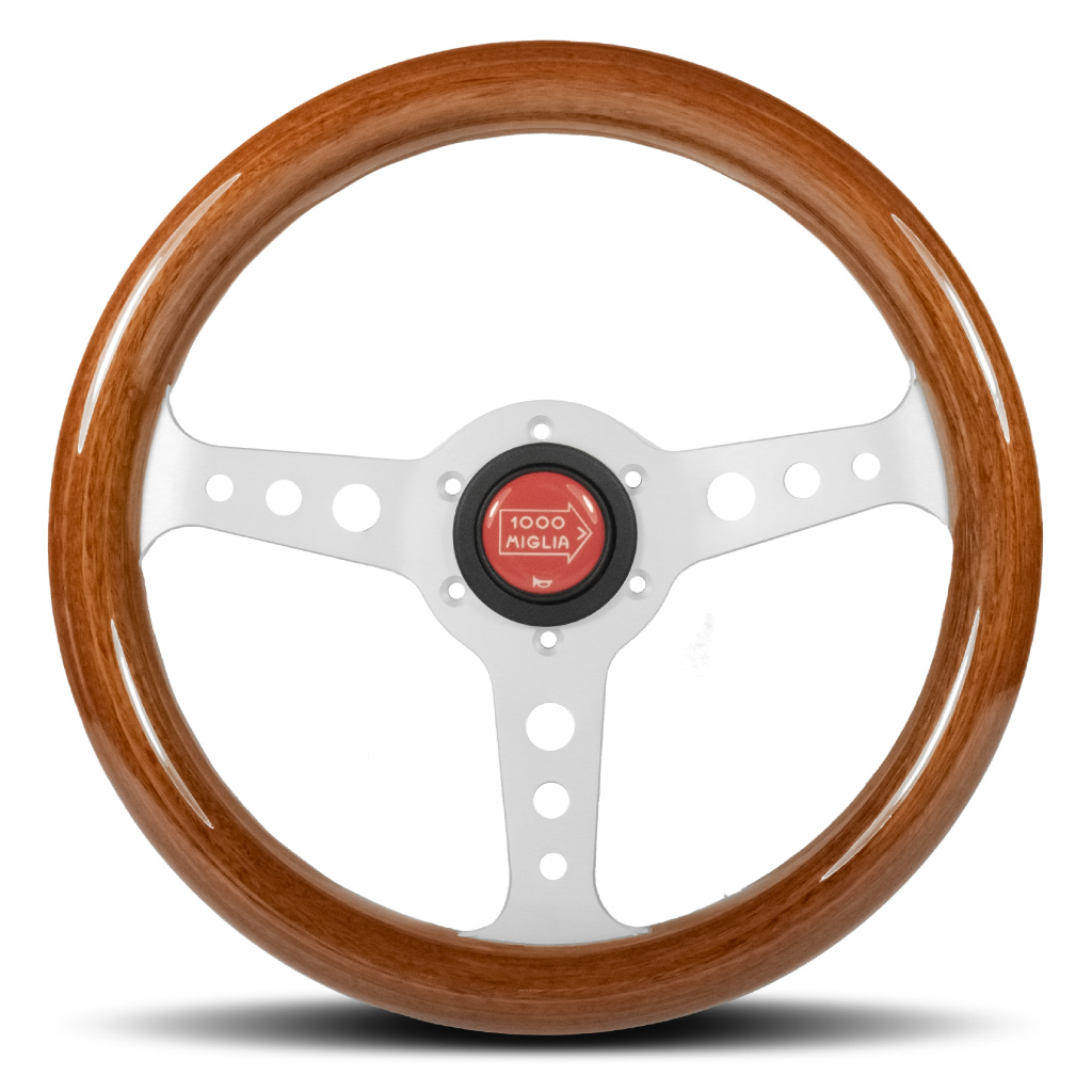 Sport Line Mille Miglia Steering Wheel - Mahogany Wood Silver Spokes 320mm