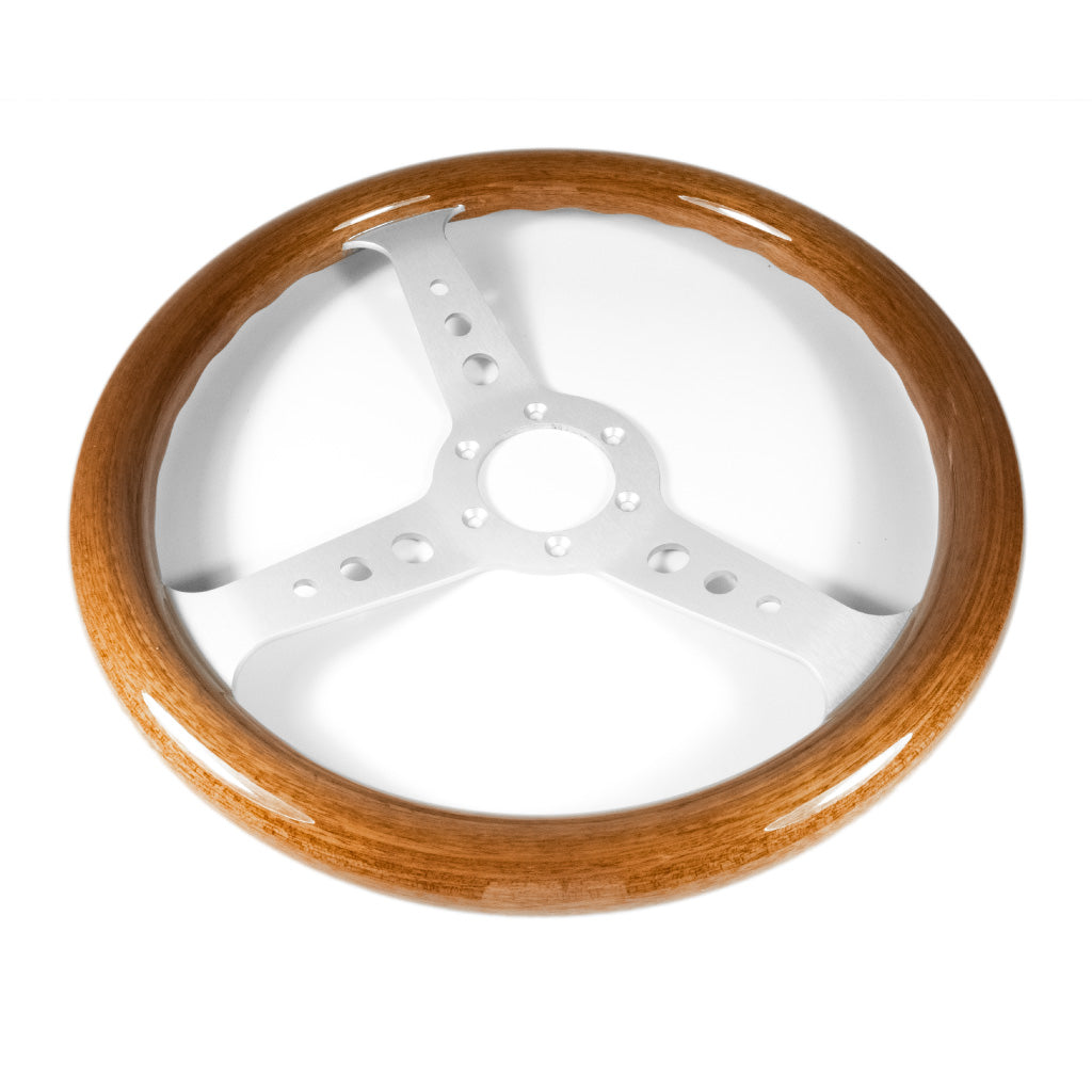 Sport Line Mille Miglia Steering Wheel - Mahogany Wood Silver Spokes 350mm