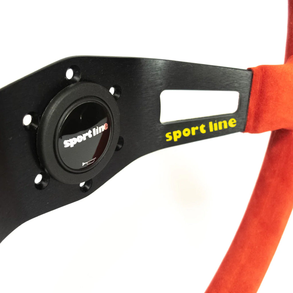 Sport Line Racing 2 Two Spoke Steering Wheel - Red Suede Black Spokes 350mm