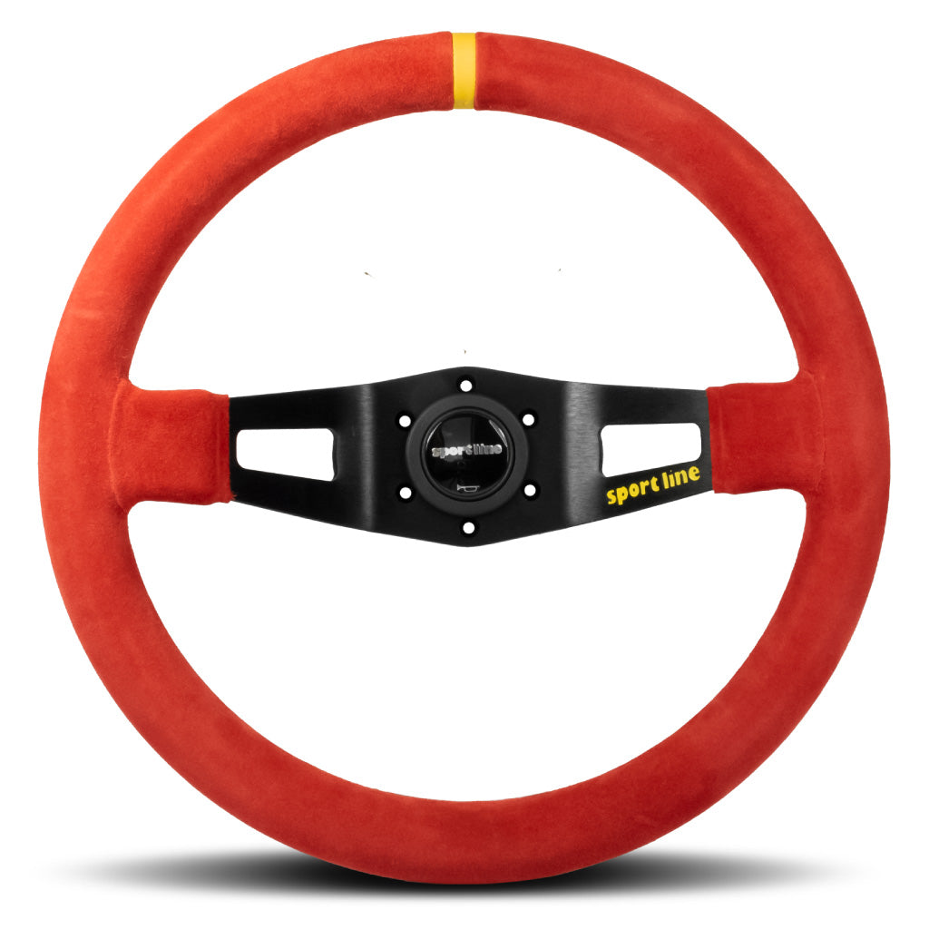 Sport Line Racing 2 Two Spoke Steering Wheel - Red Suede Black Spokes 350mm