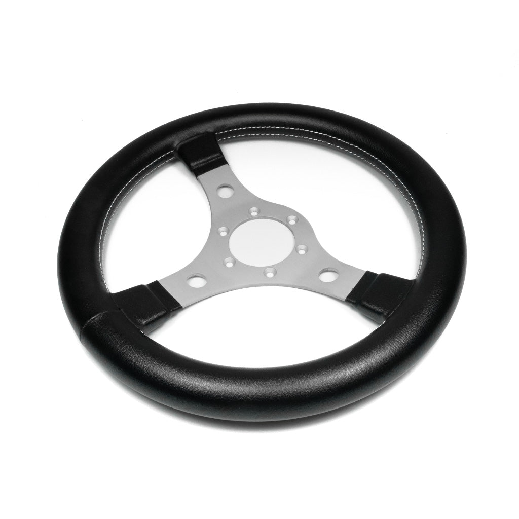 Sport Line Racing Steering Wheel - Black Vinyl Silver Spokes 320mm