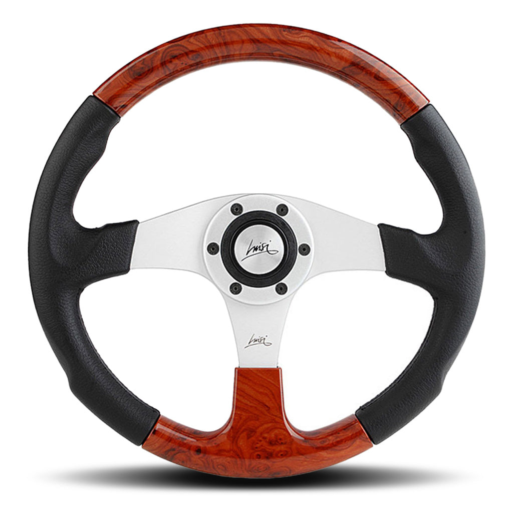 Luisi Evolution 2 Steering Wheel - Black Polyurethane Silver Spokes With Briar Look Insert 360mm