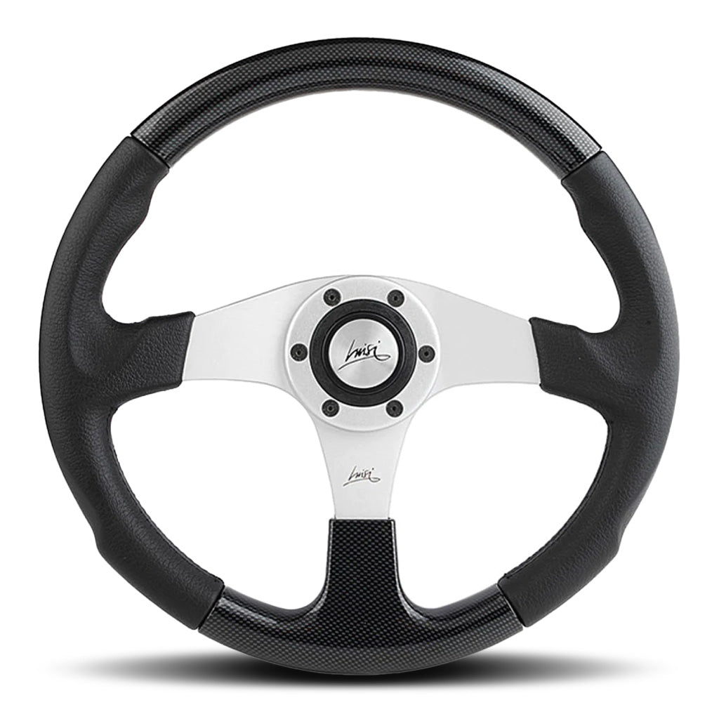Luisi Evolution 2 Steering Wheel - Black Polyurethane Silver Spokes With Carbon Look Insert 360mm