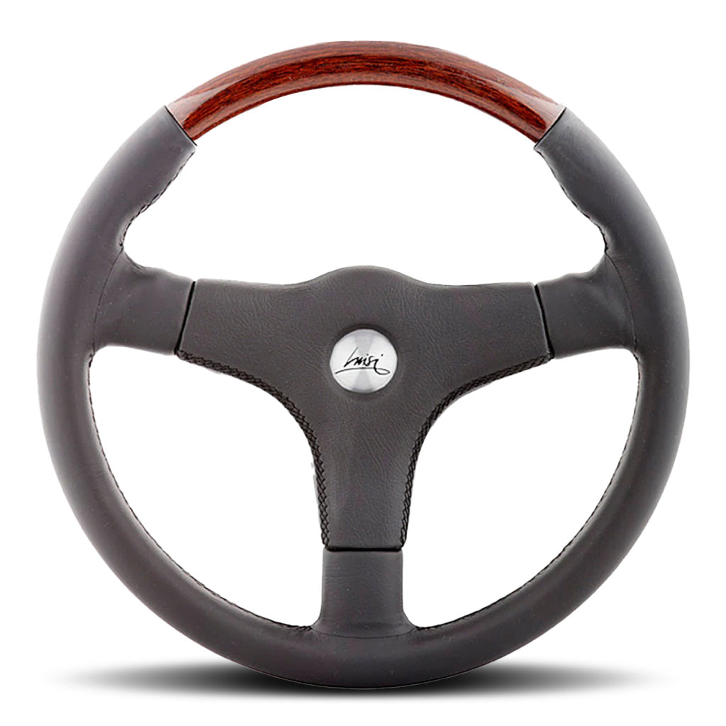 Luisi Giba 3 Anatomico Steering Wheel - Black Leather With Mahogany Insert And Black Leather Cover 355mm