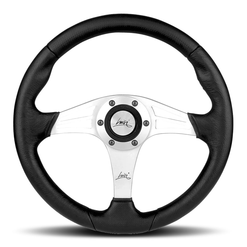 Luisi Grinta Steering Wheel - Black Polyurethane Silver Spokes 350mm