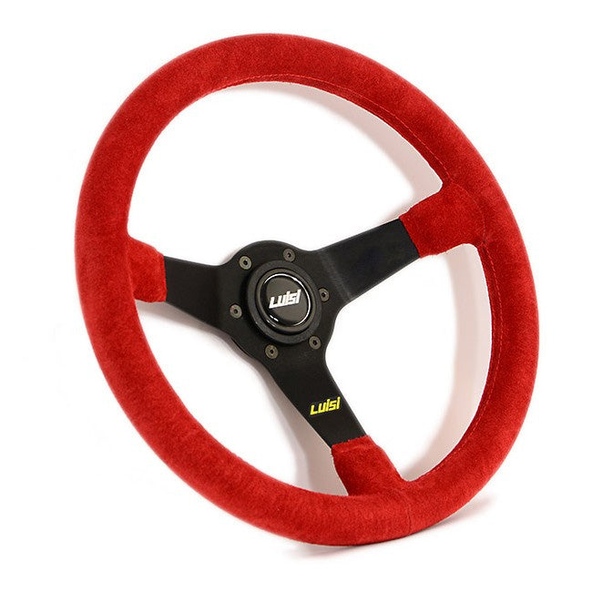 Luisi Mirage Steering Wheel Red Shammy Leather Black Spokes 350mm