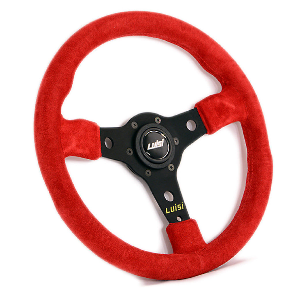 Luisi Racing Steering Wheel Red Shammy Leather Black Spokes 350mm