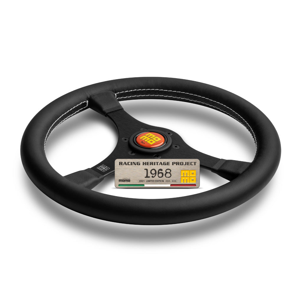 MOMO 1968 Steering Wheel - Extra Smooth Black Leather Black Spokes 350mm - Limited Edition