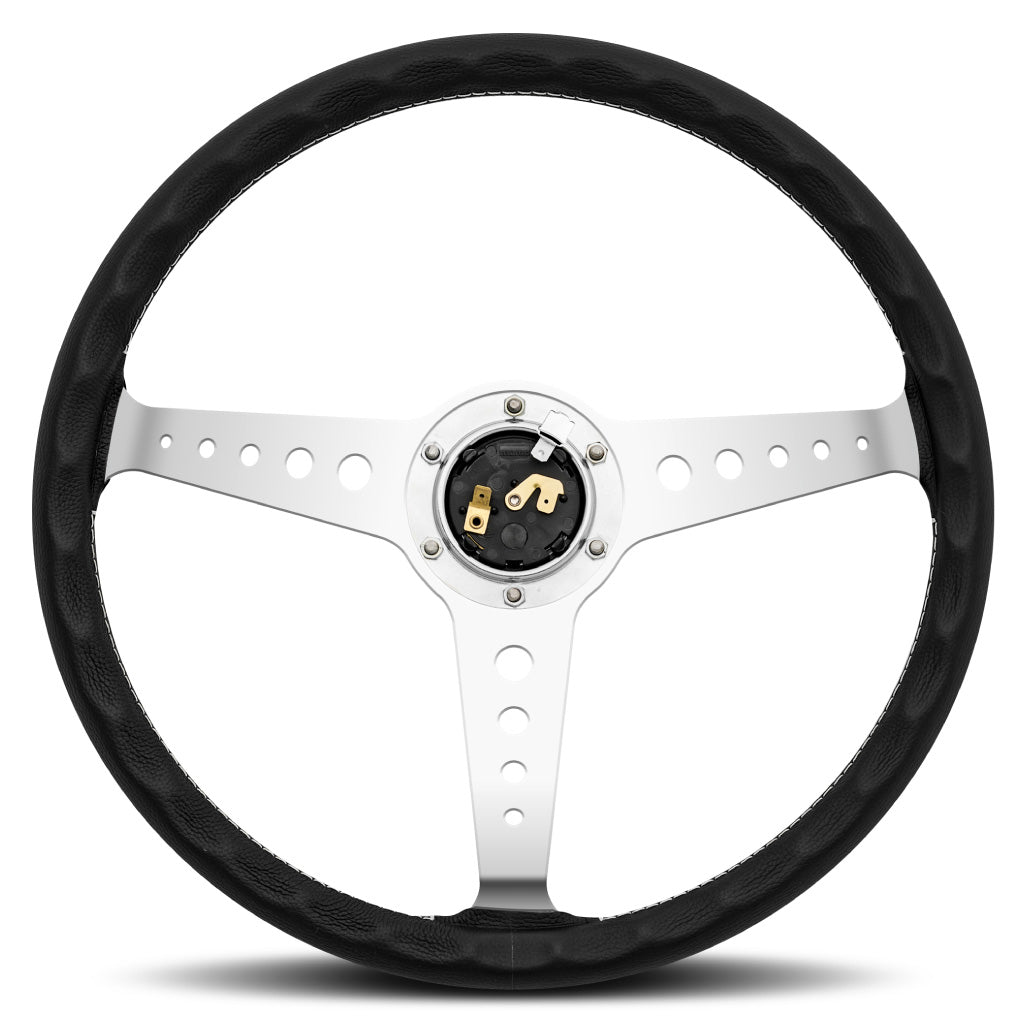 MOMO California Steering Wheel Black Leather Silver Spokes 360mm