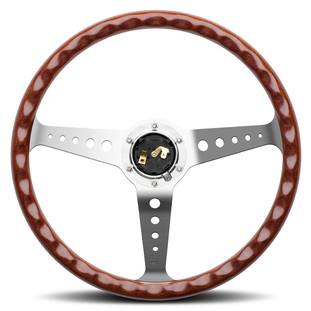 MOMO California Wood Steering Wheel Mahogany Wood Silver Spokes 360mm