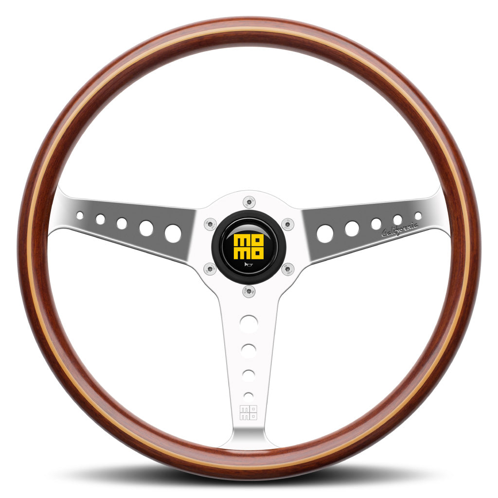 MOMO California Wood Steering Wheel Mahogany Wood Silver Spokes 360mm