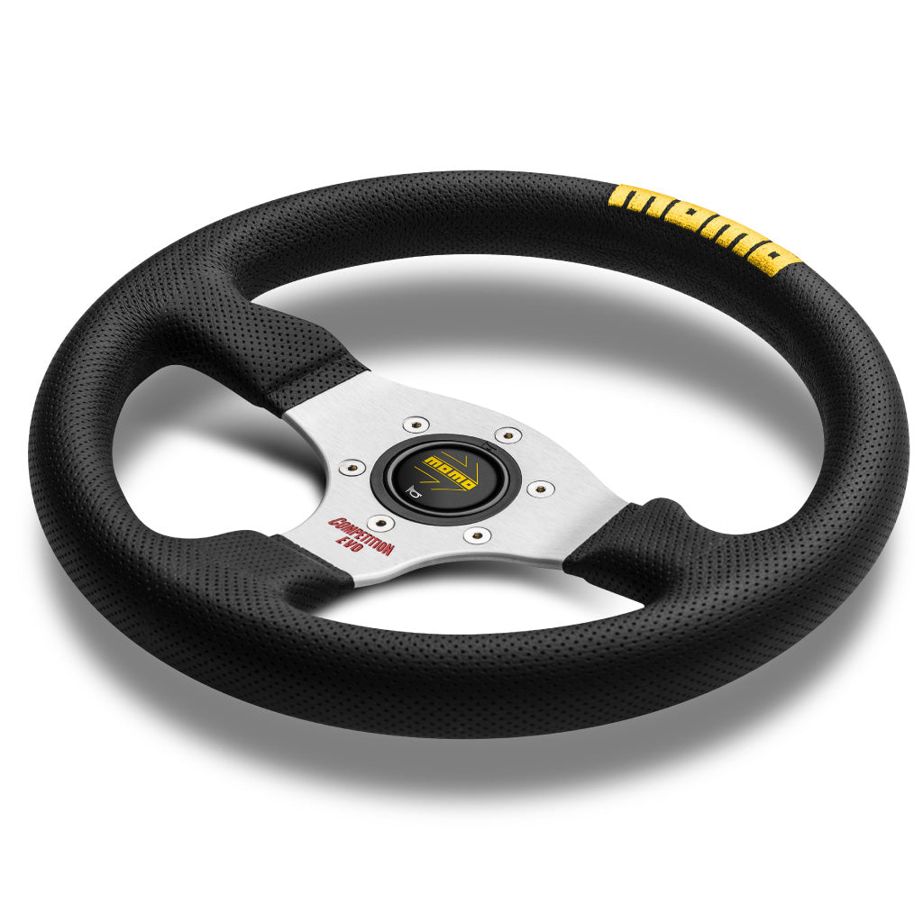 MOMO Competition EVO Steering Wheel Black Leather Silver Spokes 320mm