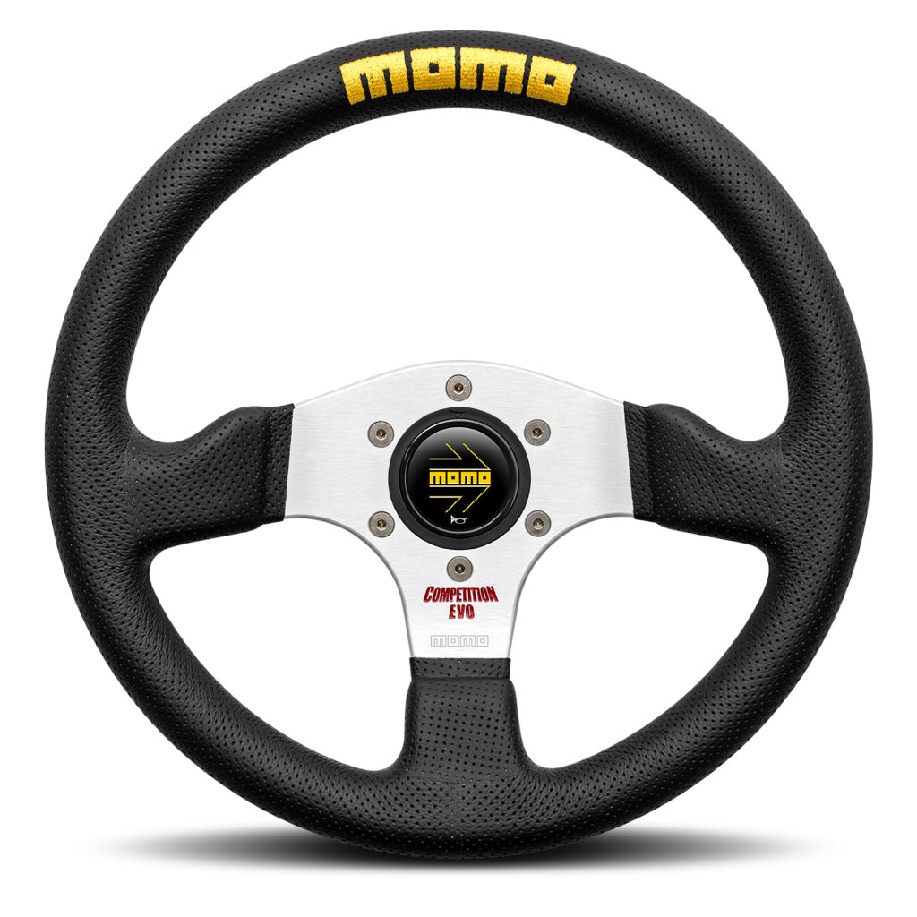 MOMO Competition EVO Steering Wheel Black Leather Silver Spokes 320mm