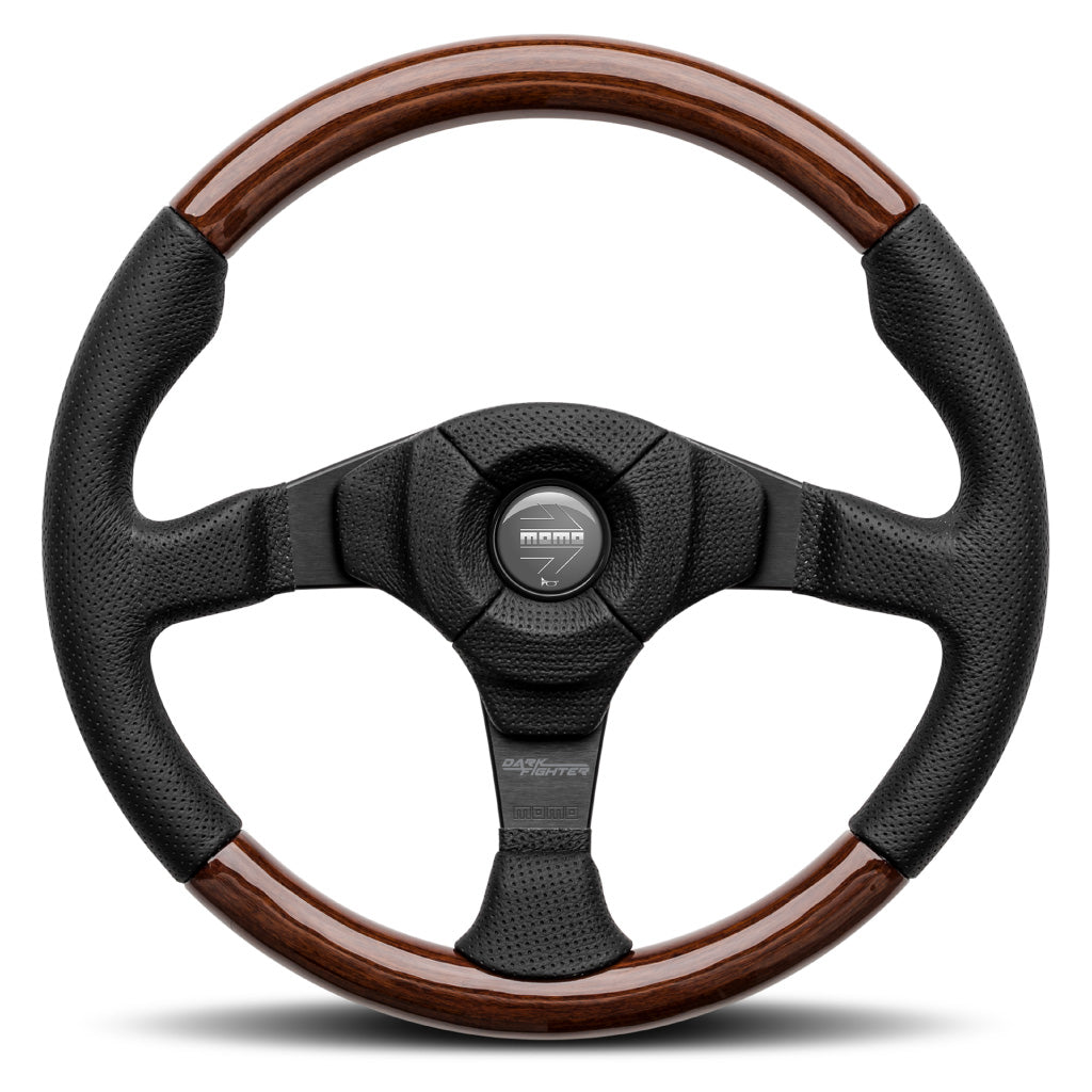 MOMO Dark Fighter Wood Steering Wheel Black Leather Black Spokes 350mm