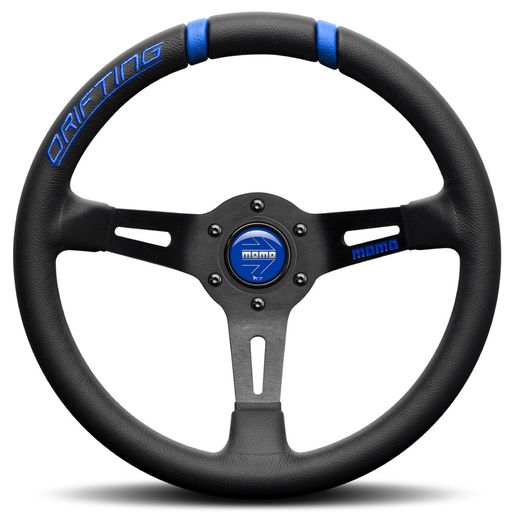MOMO Drifting 33 Steering Wheel Black Blue Leather Black Spokes 330mm