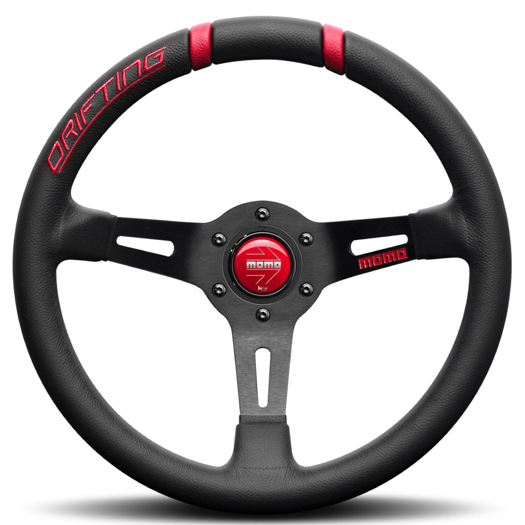 MOMO Drifting 33 Steering Wheel Black Red Leather Black Spokes 330mm
