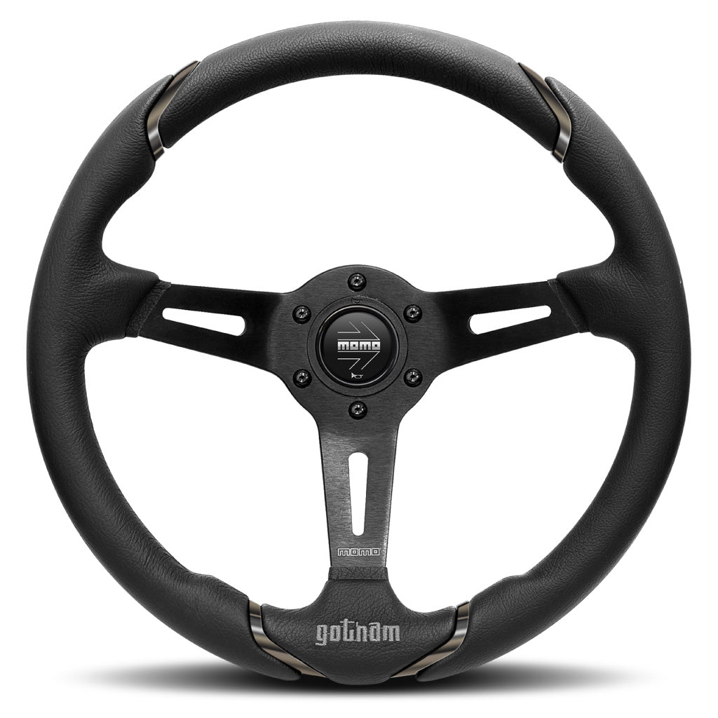 MOMO Gotham Steering Wheel Black Leather Black Spokes 350mm