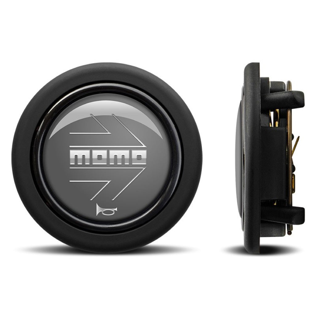 MOMO Horn Button - Glossy Anthracite Chromed Logo - Round Lip
