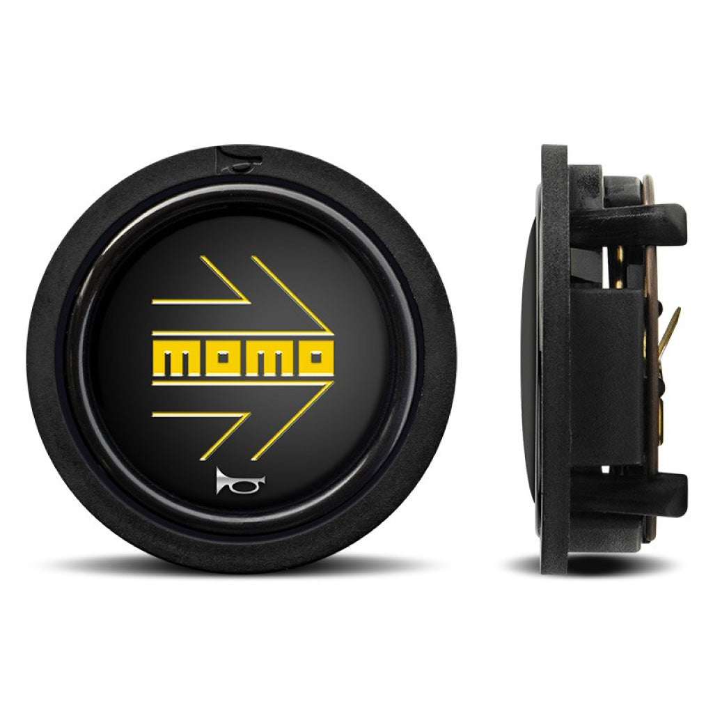 MOMO Horn Button - Glossy Black Yellow Logo - Flat Lip