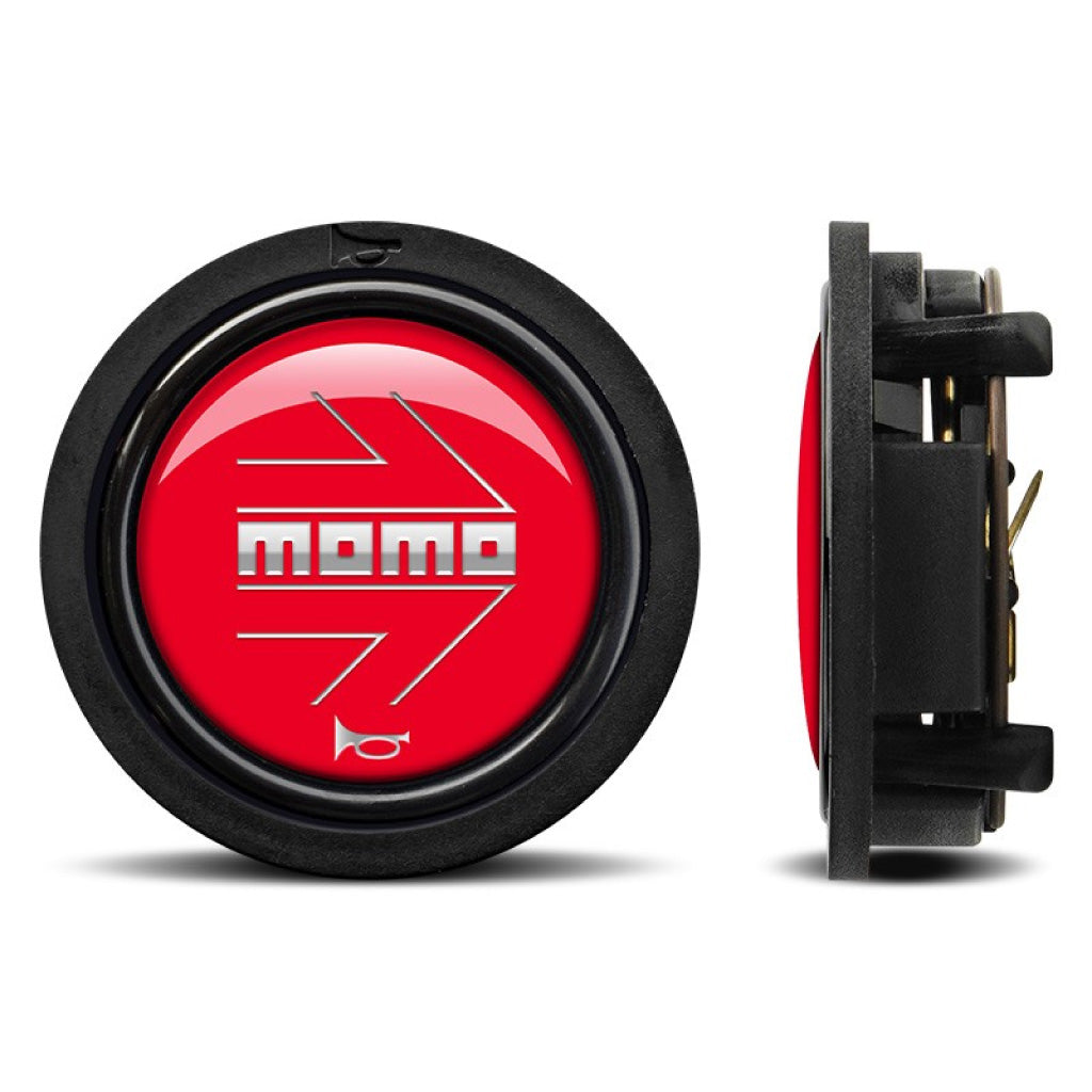 MOMO Horn Button - Glossy Red Chormed Logo - Flat Lip
