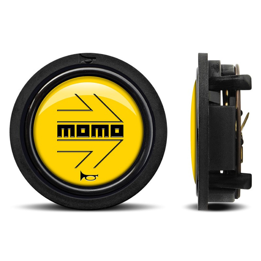 MOMO Horn Button - Glossy Yellow Black Logo - Flat Lip - Flush Mount