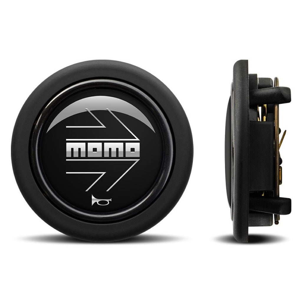 MOMO Horn Button - Matt Black Chromed Logo - Round Lip
