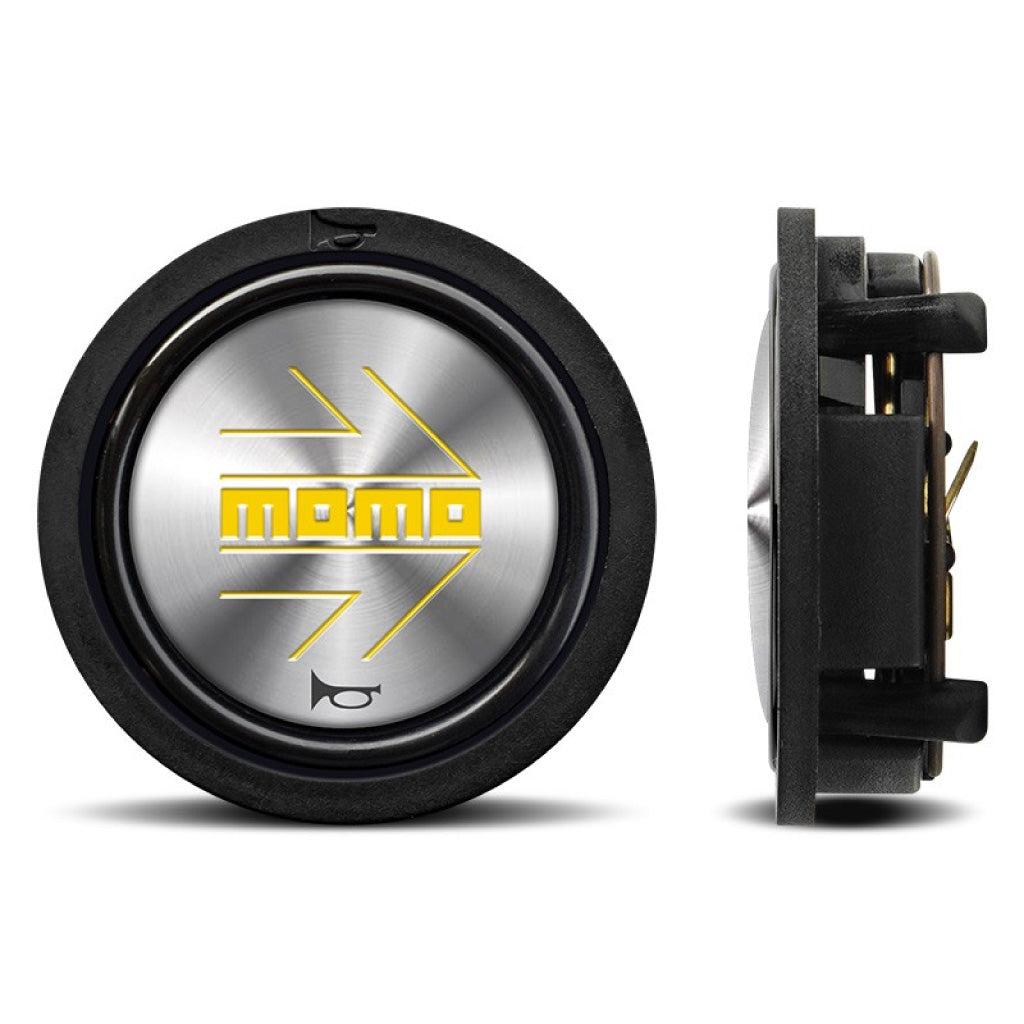 MOMO Horn Button - Shiny Silver Yellow Logo - Flat Lip