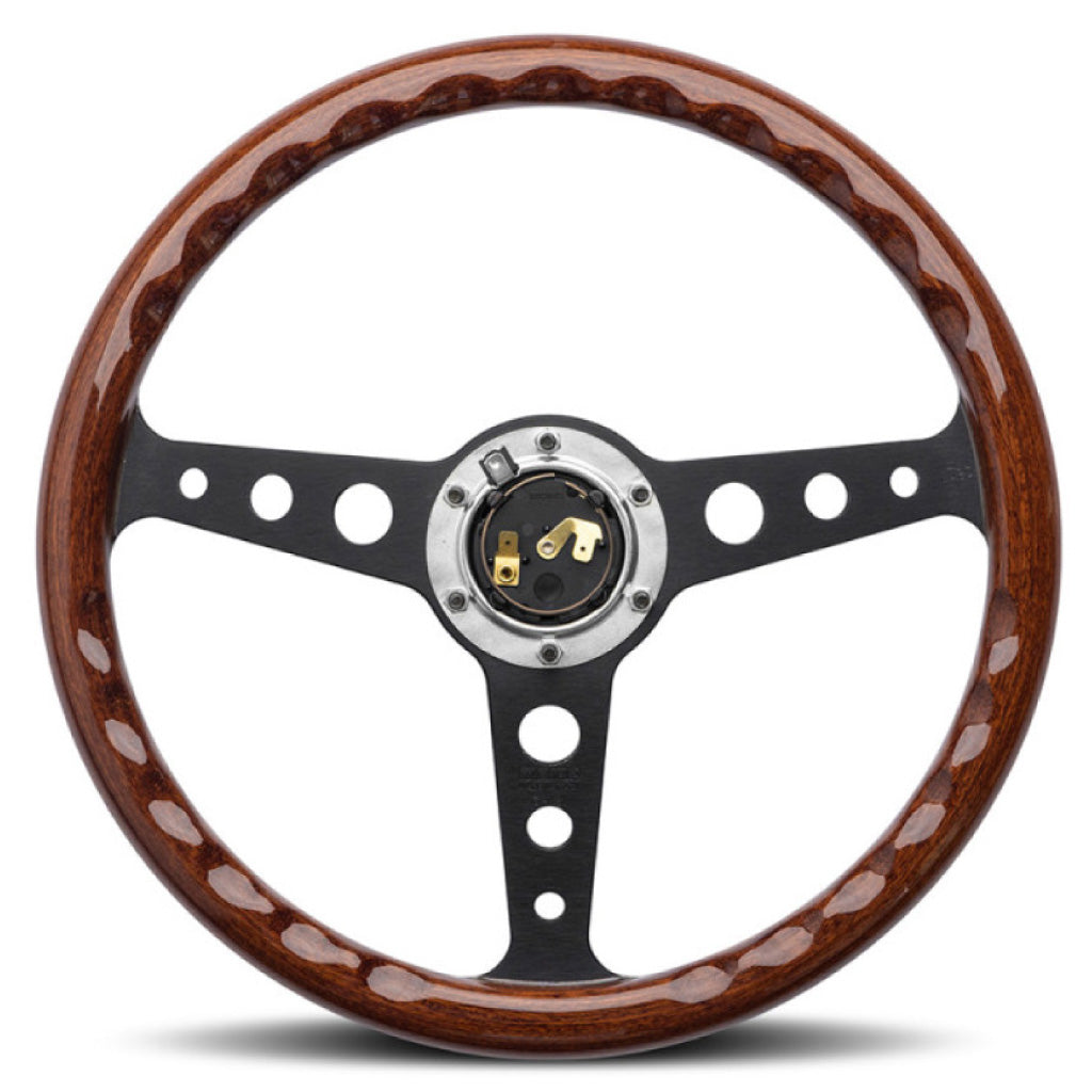MOMO Indy Heritage Steering Wheel - Mahogany Wood Black Spokes 350mm