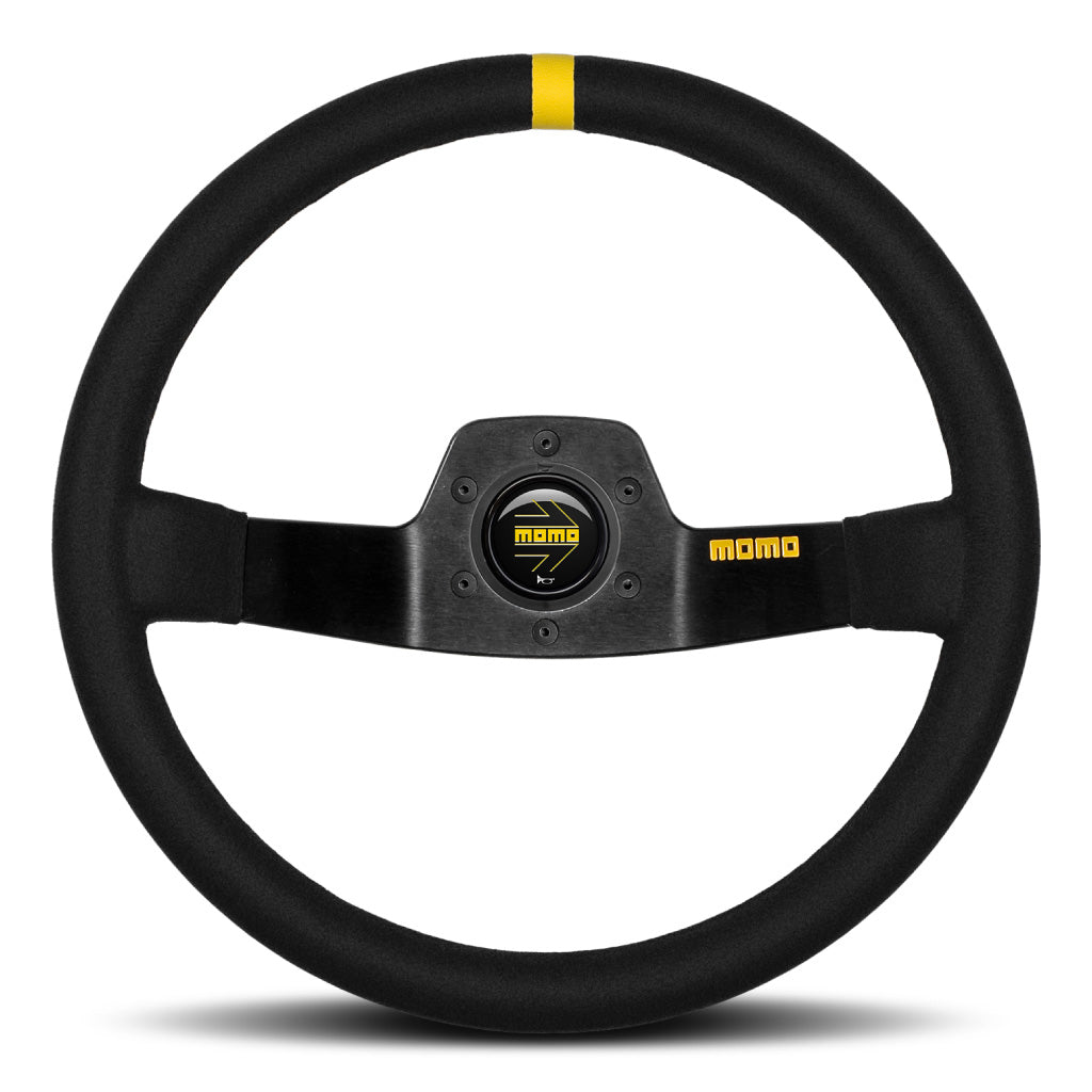 MOMO Mod. 02 Two Spoke Steering Wheel Black Suede Black Spokes 350mm