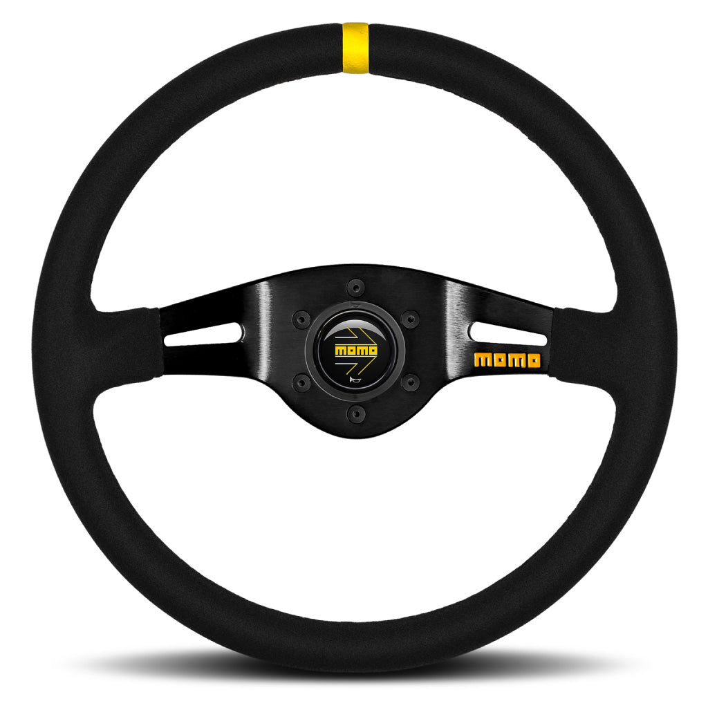 MOMO Mod. 03 Two Spoke Steering Wheel Black Suede Black Spokes 350mm