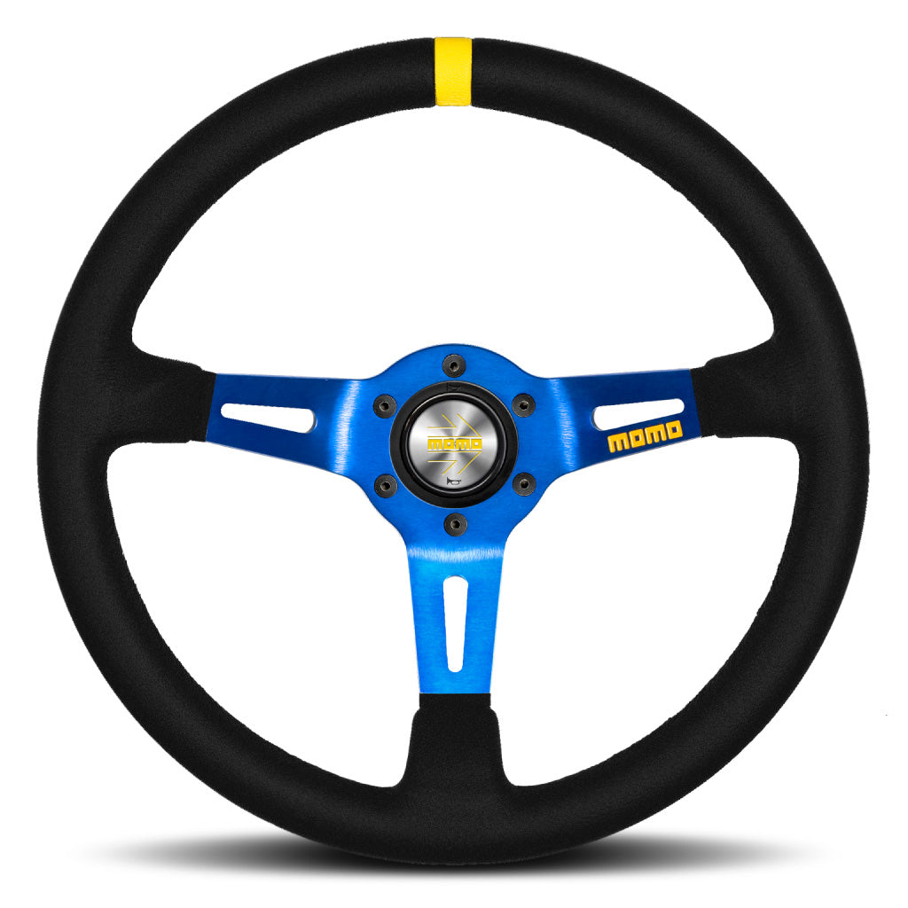 MOMO Mod. 08 Steering Wheel Black Suede Blue Spokes 350mm