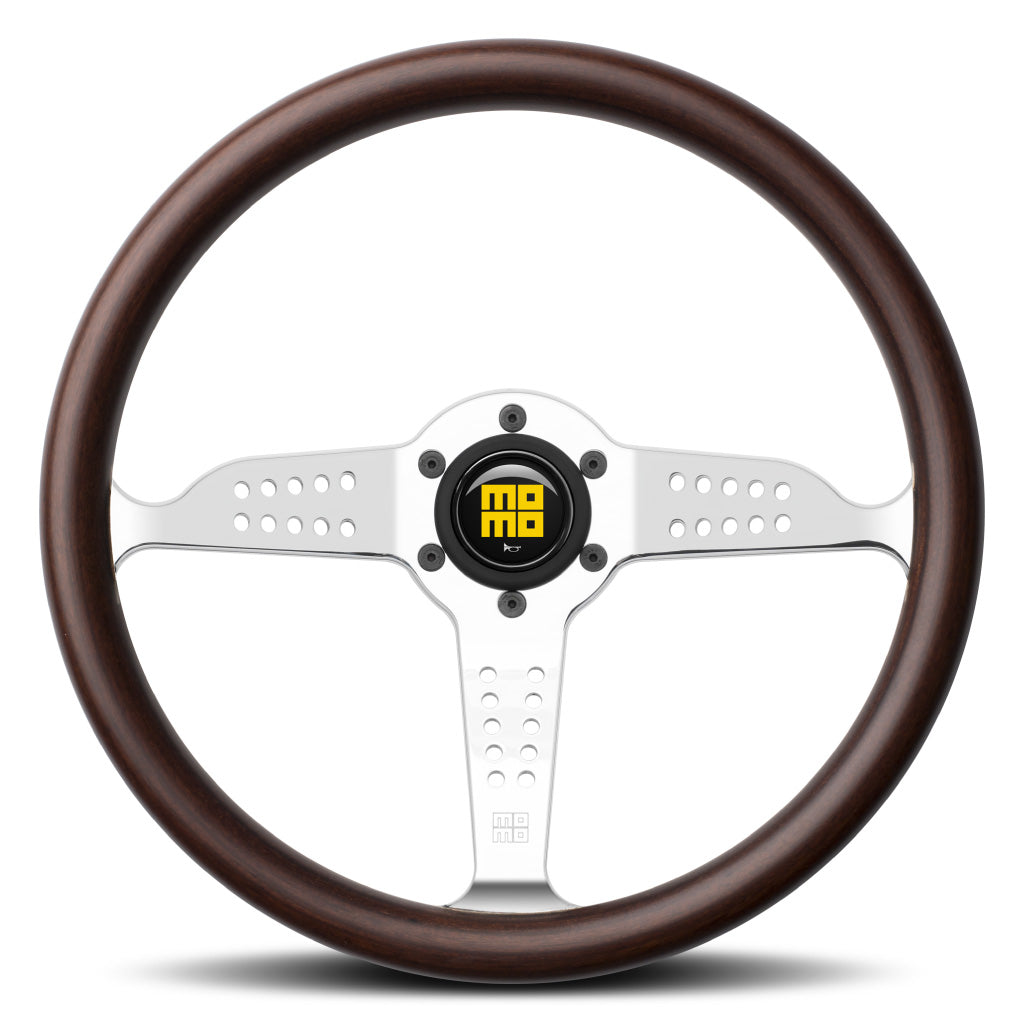 MOMO Super Grand Prix Steering Wheel - Mahogany Wood Silver Spokes 350mm